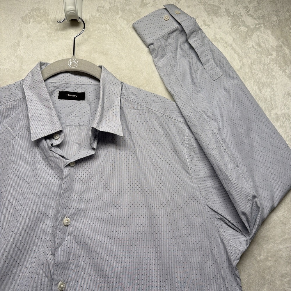 Theory‎ Dress Shirt Men's XL Blue Gray Check Button Front Business Casual